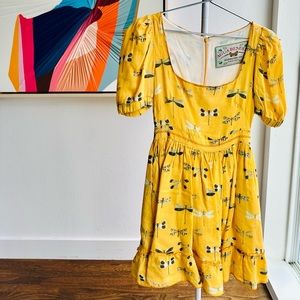 Agua by Agua Bendita Dragonfly Embroidered Linen Dress Size Small